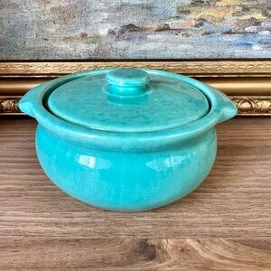 Aqua Blue Covered Soup Crock